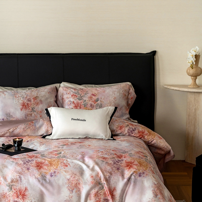 91家纺网 家纺一手货源 找家纺 蕾诺家纺 2025新款60支进口奥地利兰精天丝数码印花四件套 兰汐-藕粉