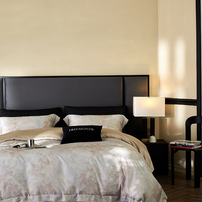 91家纺网 家纺一手货源 找家纺 蕾诺家纺 2025新款60支进口奥地利兰精天丝数码印花四件套 江山画-棕玉