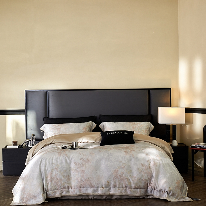 蕾诺家纺 2025新款60支进口奥地利兰精天丝数码印花四件套 江山画-棕玉