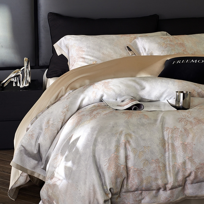 91家纺网 家纺一手货源 找家纺 蕾诺家纺 2025新款60支进口奥地利兰精天丝数码印花四件套 江山画-棕玉