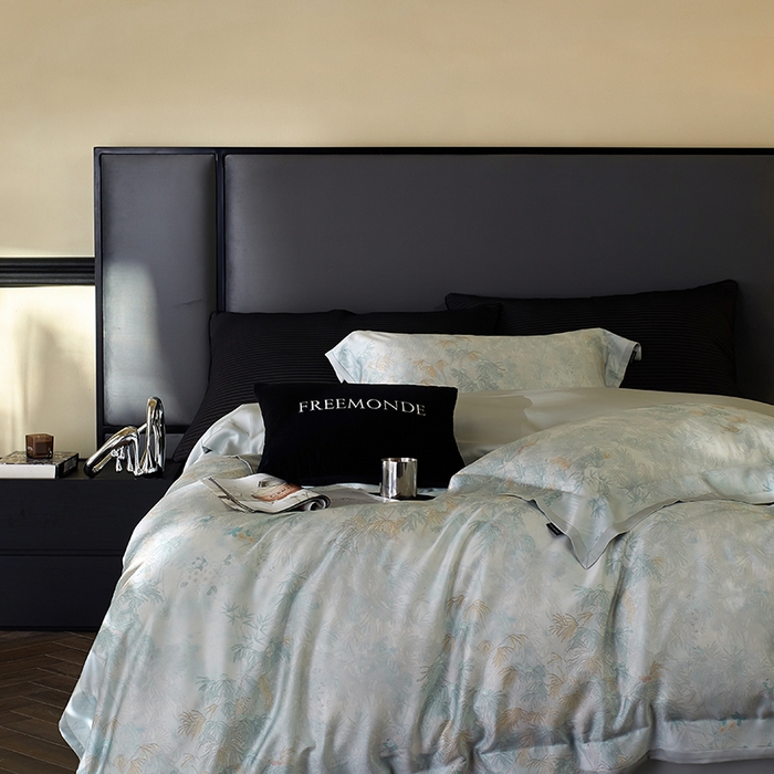 91家纺网 家纺一手货源 找家纺 蕾诺家纺 2025新款60支进口奥地利兰精天丝数码印花四件套 江山画-湖水蓝