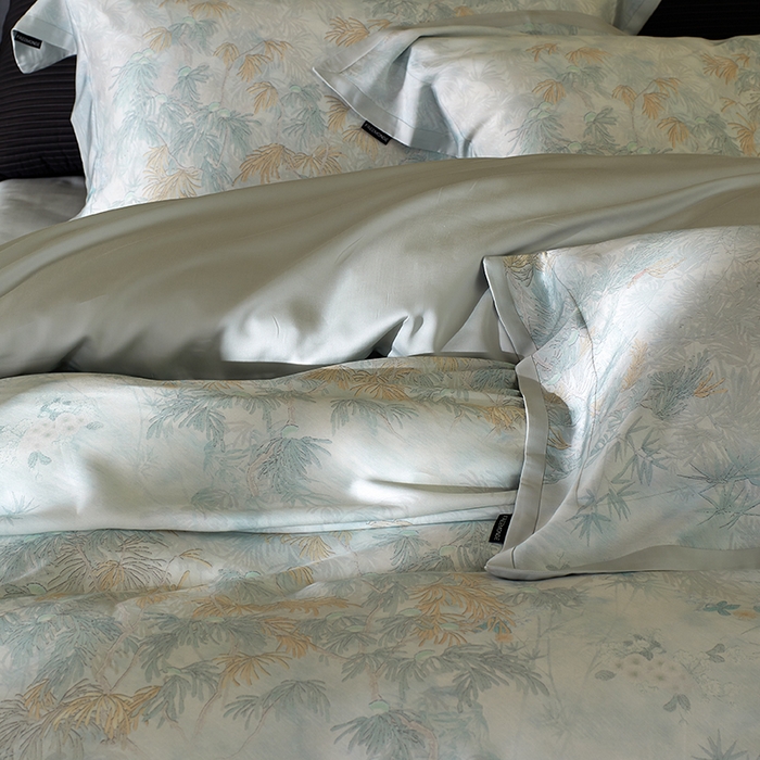 91家纺网 家纺一手货源 找家纺 蕾诺家纺 2025新款60支进口奥地利兰精天丝数码印花四件套 江山画-湖水蓝