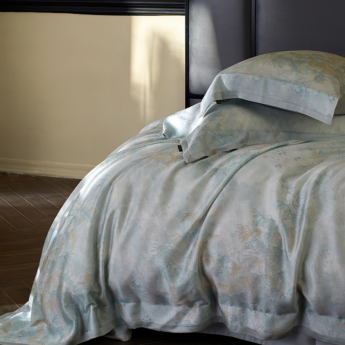 91家纺网 家纺一手货源 找家纺 蕾诺家纺 2025新款60支进口奥地利兰精天丝数码印花四件套 江山画-湖水蓝