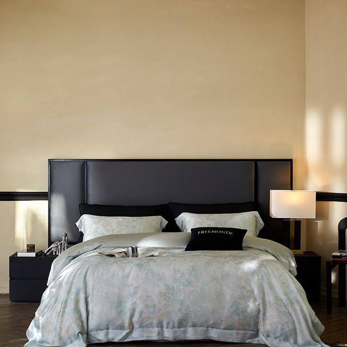 蕾诺家纺 2025新款60支进口奥地利兰精天丝数码印花四件套 江山画-湖水蓝