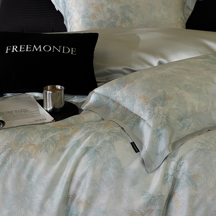 91家纺网 家纺一手货源 找家纺 蕾诺家纺 2025新款60支进口奥地利兰精天丝数码印花四件套 江山画-湖水蓝