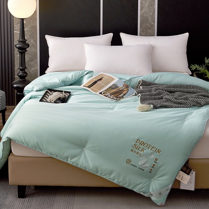 91家纺网 家纺一手货源 找家纺 喜糯糯 2025新款长绒棉提花被子被芯 薄荷绿