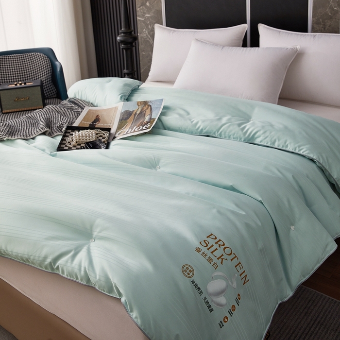 91家纺网 家纺一手货源 找家纺 喜糯糯 2025新款长绒棉提花被子被芯 薄荷绿