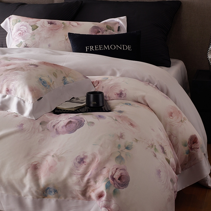 91家纺网 家纺一手货源 找家纺 蕾诺家纺 2025新款60支进口奥地利兰精天丝数码印花四件套 花离海-罗兰紫