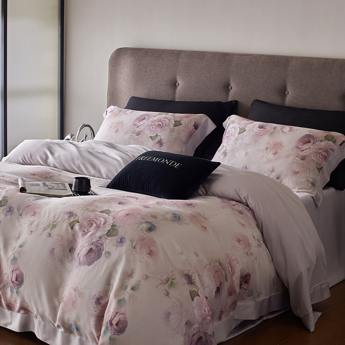 91家纺网 家纺一手货源 找家纺 蕾诺家纺 2025新款60支进口奥地利兰精天丝数码印花四件套 花离海-罗兰紫