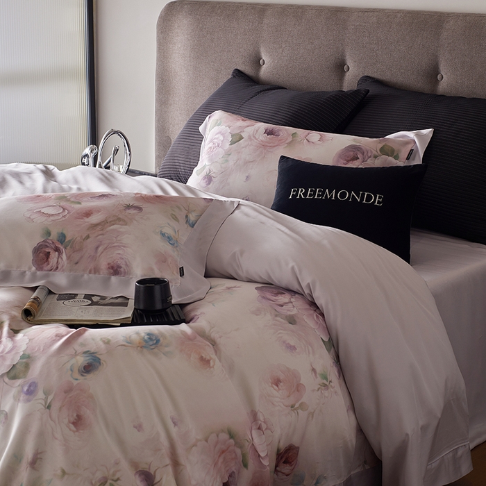 91家纺网 家纺一手货源 找家纺 蕾诺家纺 2025新款60支进口奥地利兰精天丝数码印花四件套 花离海-罗兰紫