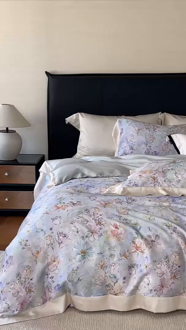 91家纺网 家纺一手货源 找家纺 蕾诺家纺 2025新款60支进口奥地利兰精天丝数码印花四件套 微芒-星蓝