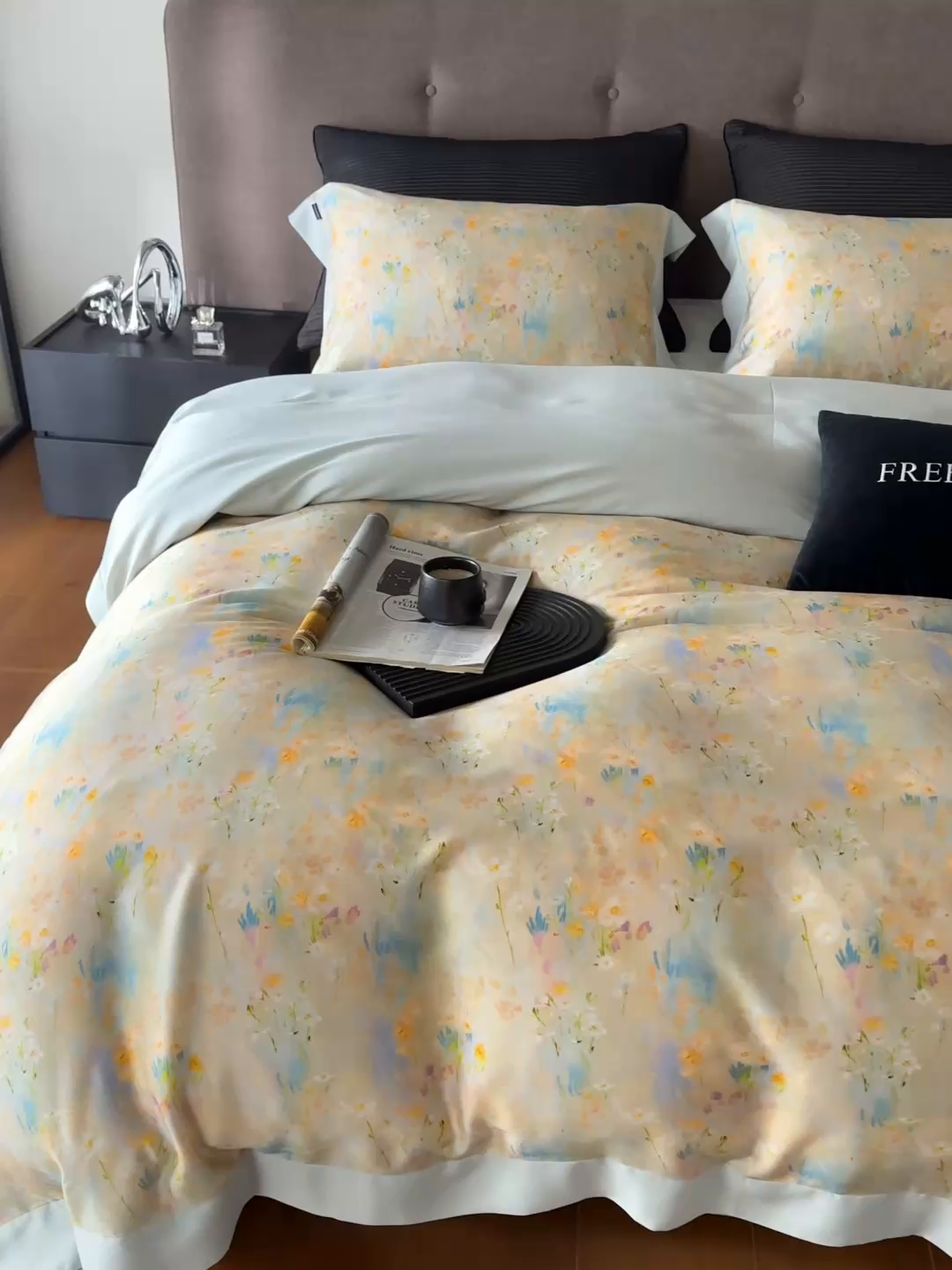 91家纺网 家纺一手货源 找家纺 蕾诺家纺 2025新款60支进口奥地利兰精天丝数码印花四件套 小枝寻