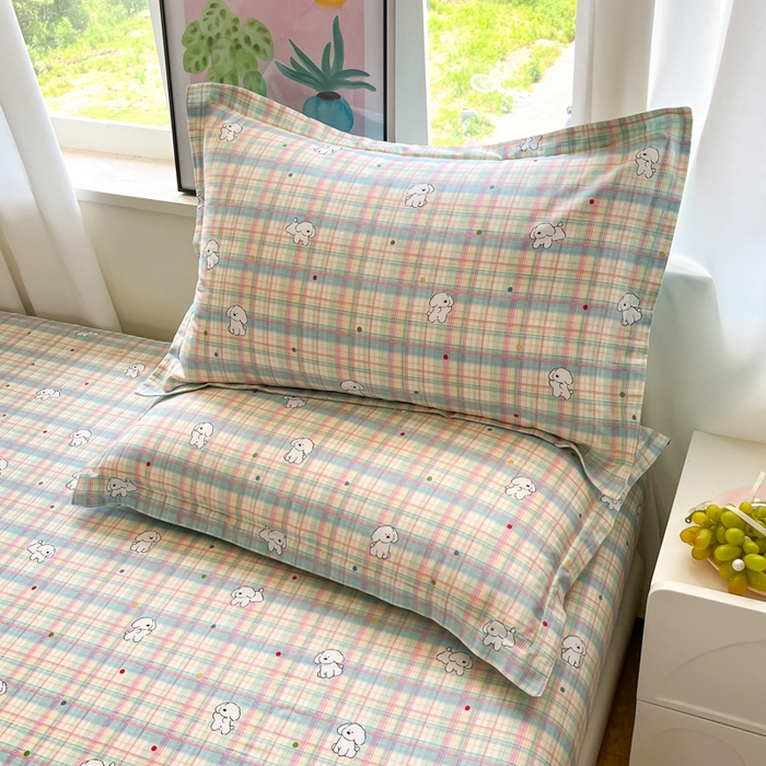 2025新款全棉印花小清新单品系列-单枕套彩虹格小狗