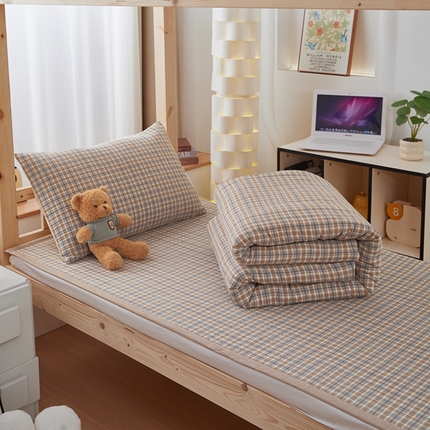 梦精灵家纺 2025新款全棉色织水洗棉四件套纯棉床盖被套罩枕套学生三件套宿舍单人床-床盖款 可颂咖