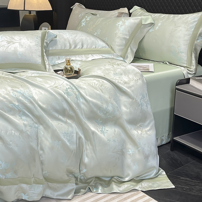 91家纺网 家纺一手货源 找家纺 （总）  2025夏季A类天丝棉贡缎提花四件套真丝全工艺丝滑裸睡长绒棉床单床笠轻奢风爆款床上用品 -尤朵
