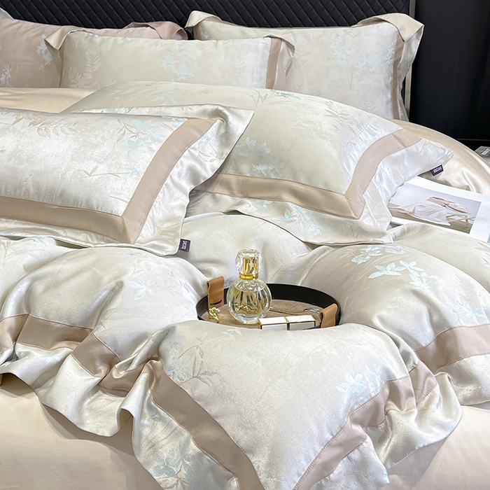 91家纺网 家纺一手货源 找家纺  2025夏季A类天丝棉贡缎提花四件套真丝全工艺丝滑裸睡长绒棉床单床笠轻奢风爆款床上用品 -尤朵 尤朵-湘金