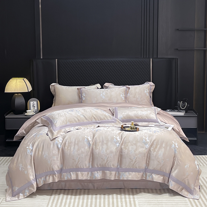 91家纺网 家纺一手货源 找家纺  2025夏季A类天丝棉贡缎提花四件套真丝全工艺丝滑裸睡长绒棉床单床笠轻奢风爆款床上用品 -尤朵 尤朵-芸粉