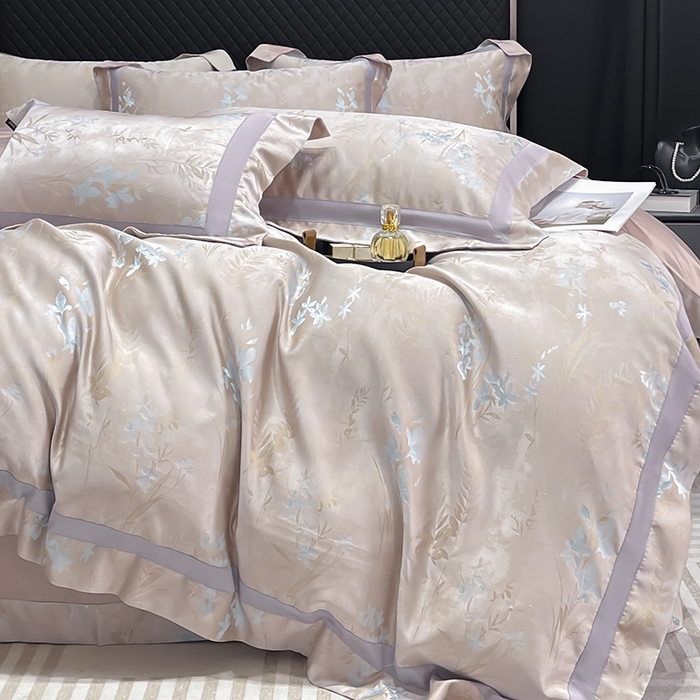91家纺网 家纺一手货源 找家纺  2025夏季A类天丝棉贡缎提花四件套真丝全工艺丝滑裸睡长绒棉床单床笠轻奢风爆款床上用品 -尤朵 尤朵-芸粉