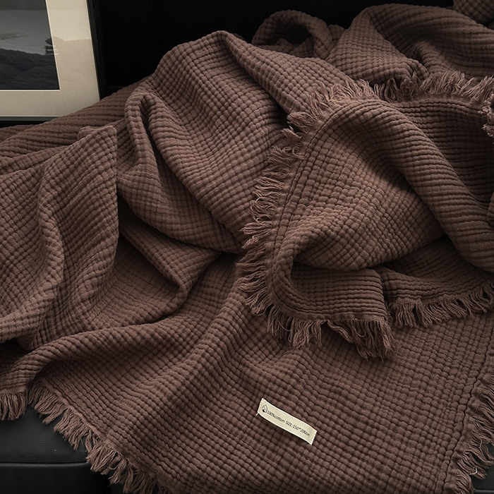 91家纺网 家纺一手货源 找家纺 山舍家居 2025年全棉四层纱布流苏盖毯夏被沙发巾 陶泥