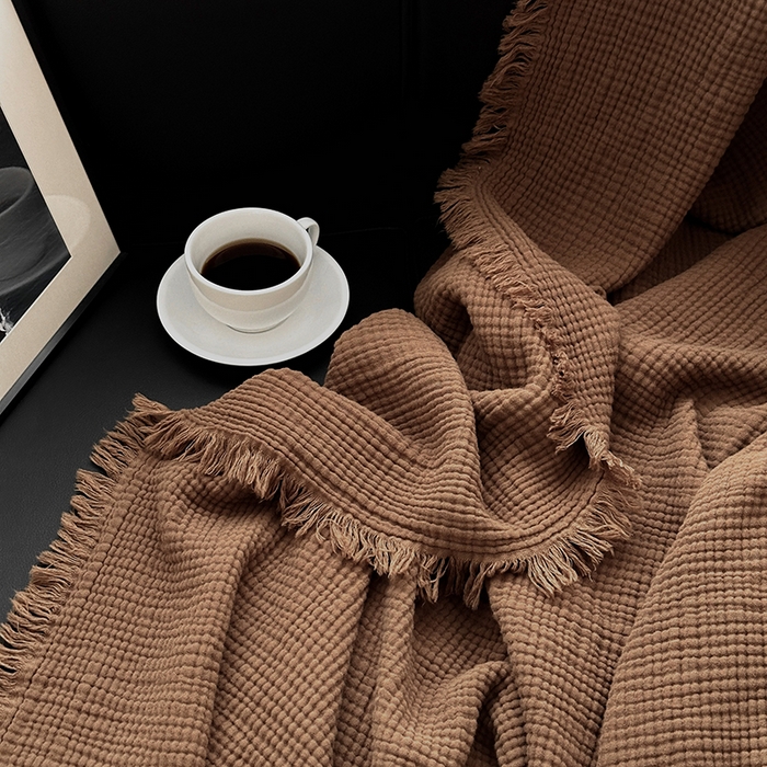 91家纺网 家纺一手货源 找家纺 （总）山舍家居 2025年全棉四层纱布流苏盖毯夏被沙发巾