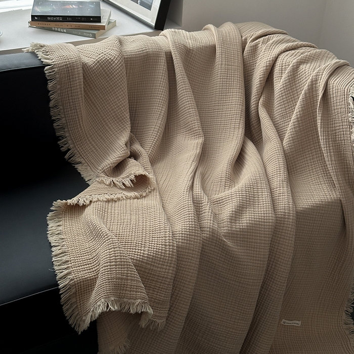 91家纺网 家纺一手货源 找家纺 （总）山舍家居 2025年全棉四层纱布流苏盖毯夏被沙发巾