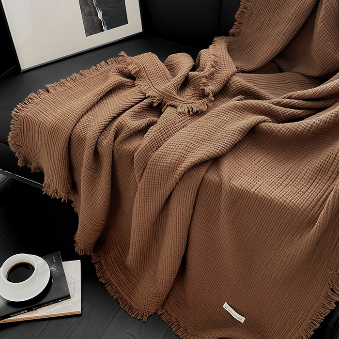 91家纺网 家纺一手货源 找家纺 （总）山舍家居 2025年全棉四层纱布流苏盖毯夏被沙发巾