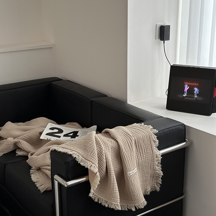 91家纺网 家纺一手货源 找家纺 山舍家居 2025年全棉四层纱布流苏盖毯夏被沙发巾 咖喱