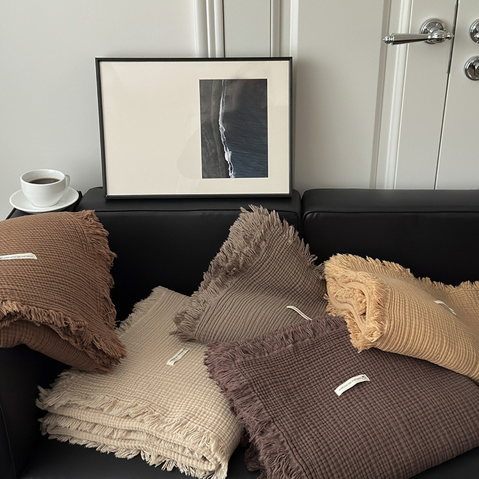 91家纺网 家纺一手货源 找家纺 山舍家居 2025年全棉四层纱布流苏盖毯夏被沙发巾 组合图仅供参考