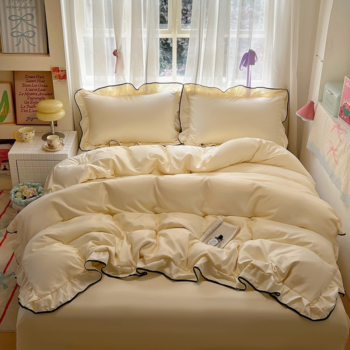 91家纺网 家纺一手货源 找家纺 （总）老K (原美阁） 2025新款夏季冰丝四件套韩版公主风水洗真丝被套四件套