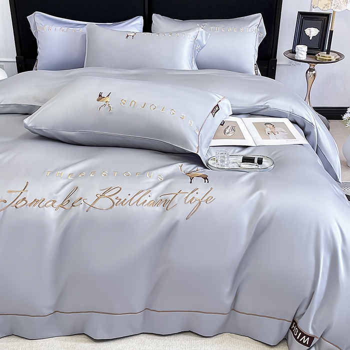 91家纺网 家纺一手货源 找家纺 （总） 2025新款夏季爆款A类兰精天丝四件套真丝重工刺绣丝滑裸睡床单床笠轻奢风纯色简约床上用品