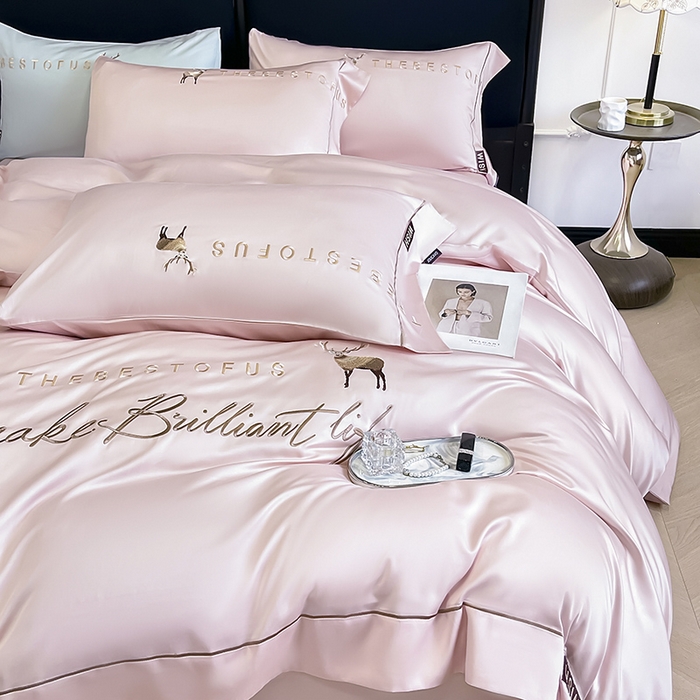 91家纺网 家纺一手货源 找家纺 （总） 2025新款夏季爆款A类兰精天丝四件套真丝重工刺绣丝滑裸睡床单床笠轻奢风纯色简约床上用品