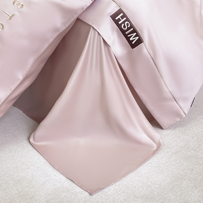 91家纺网 家纺一手货源 找家纺 2025新款夏季爆款A类兰精天丝四件套真丝重工刺绣丝滑裸睡床单床笠轻奢风纯色简约床上用品 妮鹿-太妃粉