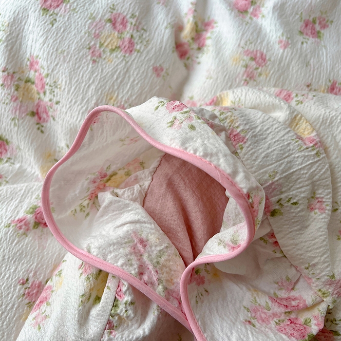 91家纺网 家纺一手货源 找家纺 春光里 2025新款亲肤舒适木棉皱皱纱花边四件套 夭夭