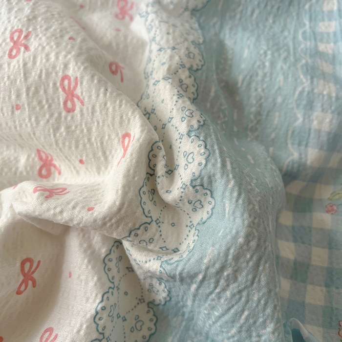 91家纺网 家纺一手货源 找家纺 春光里 2025新款亲肤舒适木棉皱皱纱花边四件套 梦境织格