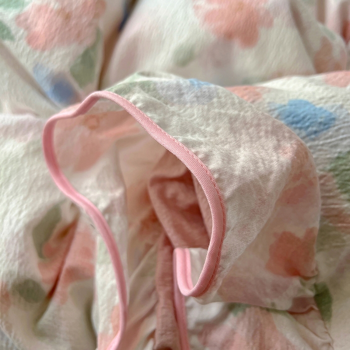 91家纺网 家纺一手货源 找家纺 春光里 2025新款亲肤舒适木棉皱皱纱花边四件套 旧梦蔷薇