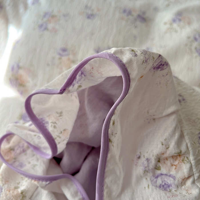 91家纺网 家纺一手货源 找家纺 春光里 2025新款亲肤舒适木棉皱皱纱花边四件套 紫风铃