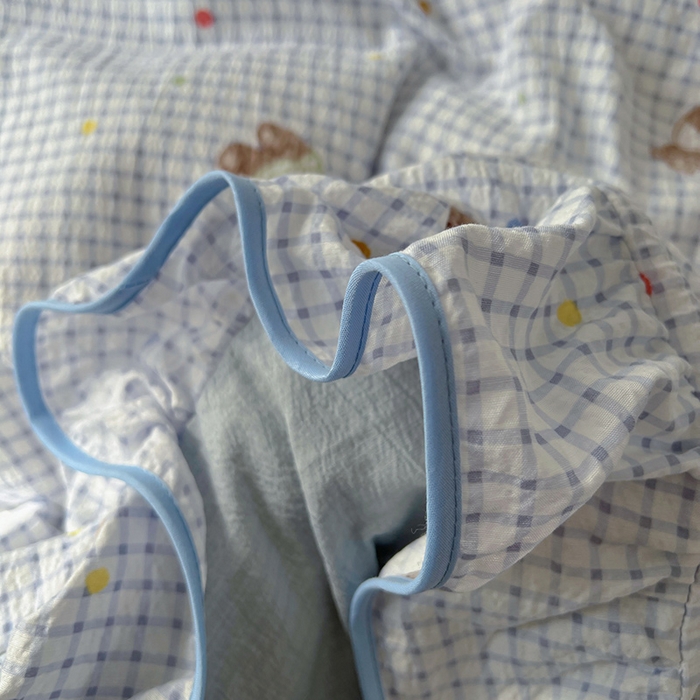 91家纺网 家纺一手货源 找家纺 春光里 2025新款亲肤舒适木棉皱皱纱花边四件套 小熊m豆