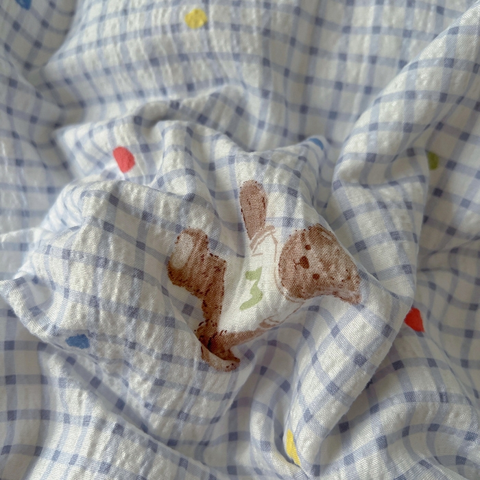 91家纺网 家纺一手货源 找家纺 春光里 2025新款亲肤舒适木棉皱皱纱花边四件套 小熊m豆