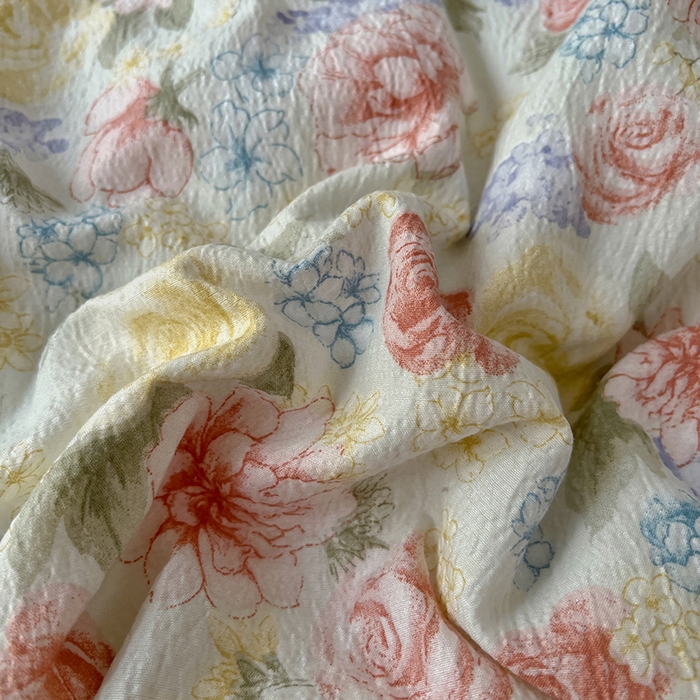 91家纺网 家纺一手货源 找家纺 春光里 2025新款亲肤舒适木棉皱皱纱花边四件套 澜花