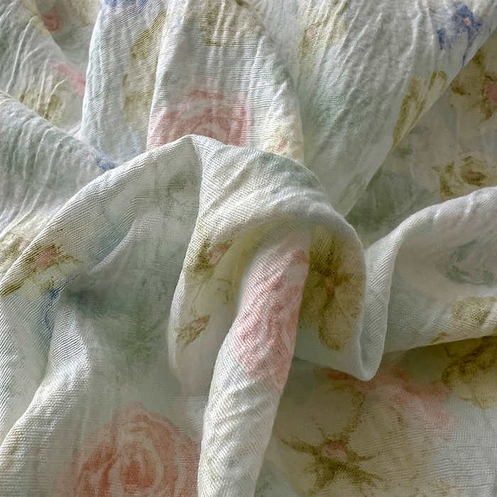 91家纺网 家纺一手货源 找家纺 春光里 2025新款亲肤舒适木棉皱皱纱花边四件套 绿野