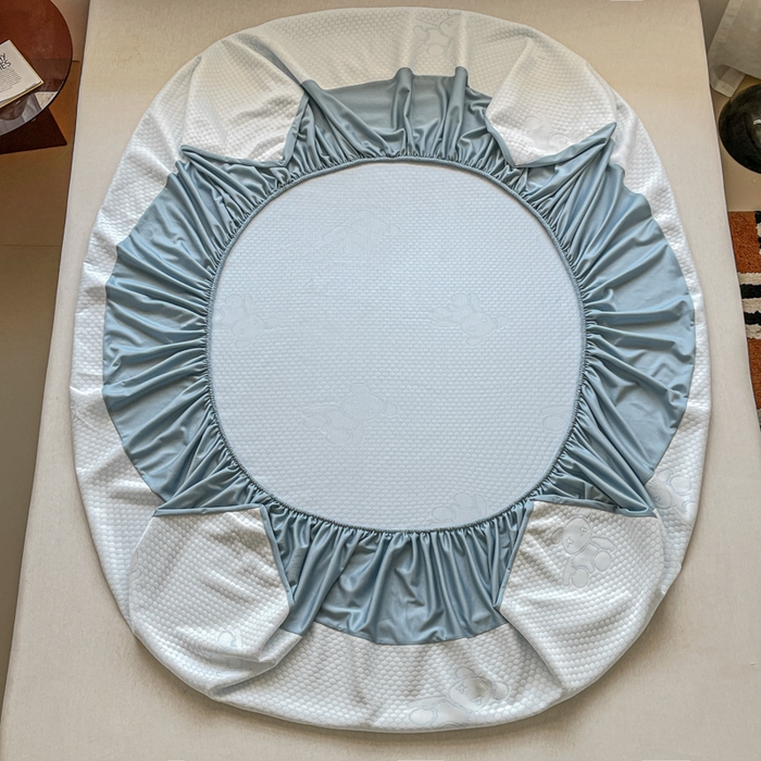 91家纺网 家纺一手货源 找家纺 花满路 2025新款提花凉豆豆床笠款床席三件套 暴力熊蓝