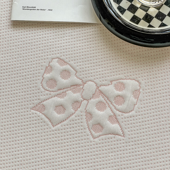 91家纺网 家纺一手货源 找家纺 花满路 2025新款提花凉豆豆床笠款床席三件套 蝴蝶结粉