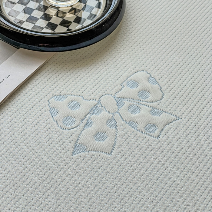 91家纺网 家纺一手货源 找家纺 花满路 2025新款提花凉豆豆床笠款床席三件套 蝴蝶结蓝