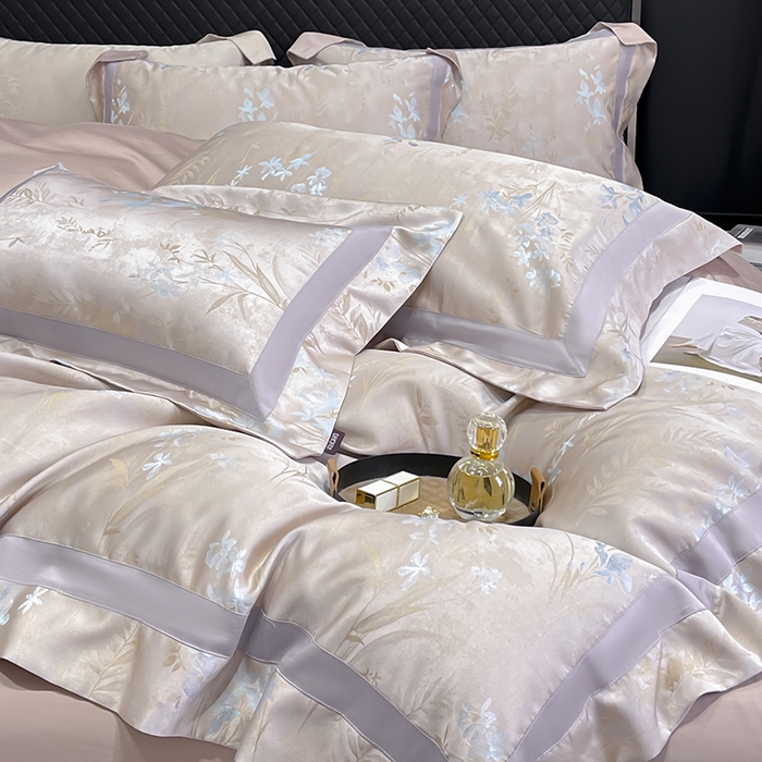 91家纺网 家纺一手货源 找家纺  2025夏季A类天丝棉贡缎提花四件套真丝全工艺丝滑裸睡长绒棉床单床笠轻奢风爆款床上用品 尤朵-芸粉