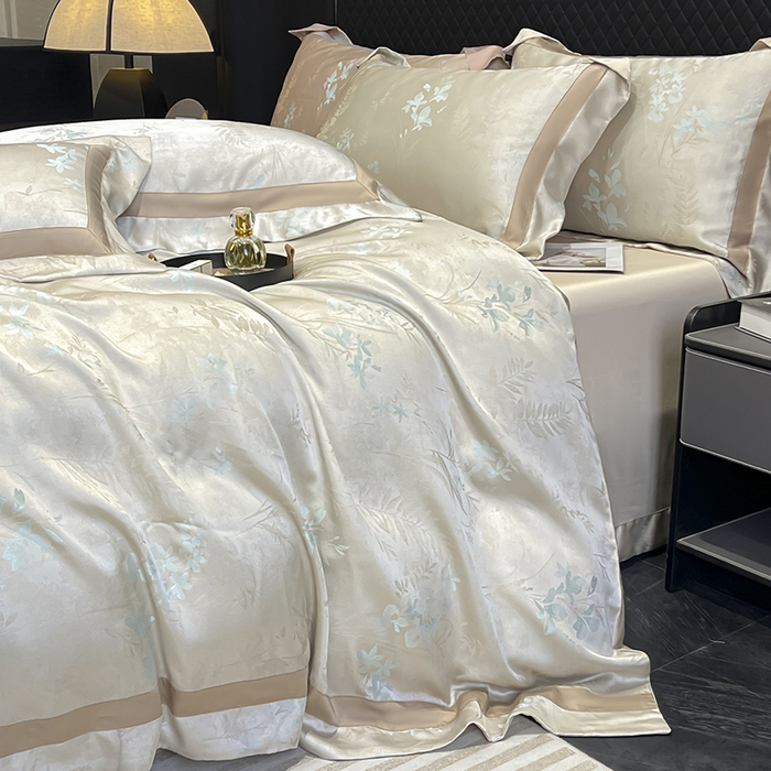 91家纺网 家纺一手货源 找家纺 （总） 2025夏季A类天丝棉贡缎提花四件套真丝全工艺丝滑裸睡长绒棉床单床笠轻奢风爆款床上用品