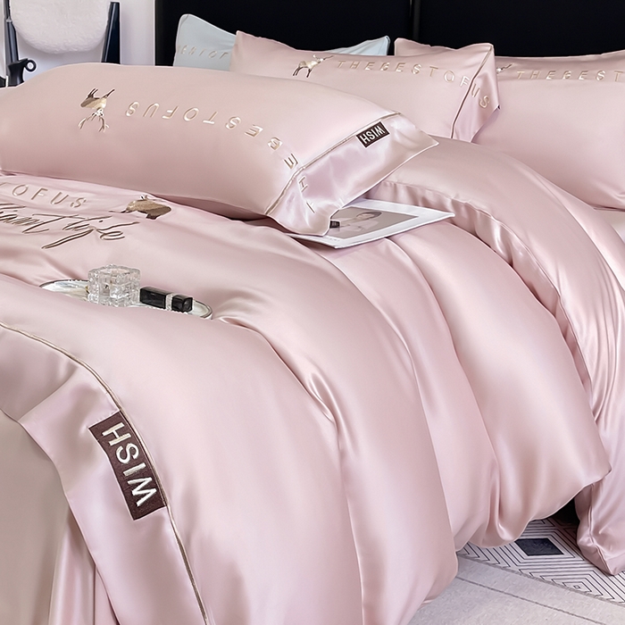 91家纺网 家纺一手货源 找家纺 （总） 2025新款夏季爆款A类兰精天丝四件套真丝重工刺绣丝滑裸睡床单床笠轻奢风纯色简约床上用品