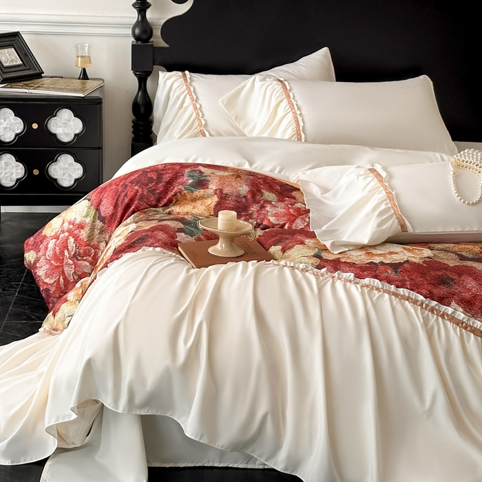 91家纺网 家纺一手货源 找家纺 （总）千希家纺2025新款水洗真丝大花边四件套