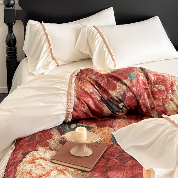 91家纺网 家纺一手货源 找家纺 （总）千希家纺2025新款水洗真丝大花边四件套