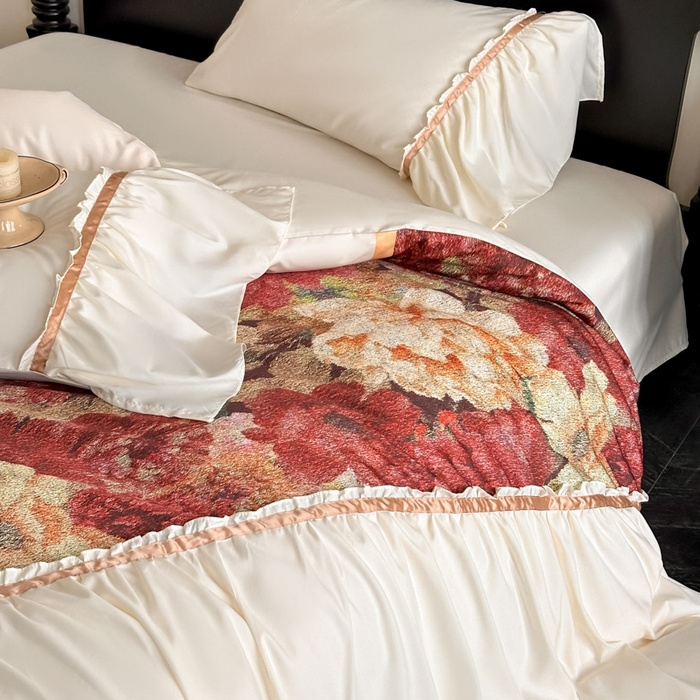 91家纺网 家纺一手货源 找家纺 （总）千希家纺2025新款水洗真丝大花边四件套