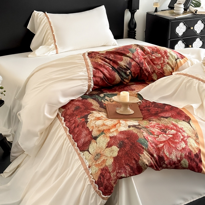 91家纺网 家纺一手货源 找家纺 （总）千希家纺2025新款水洗真丝大花边四件套